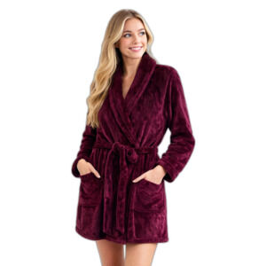 Victoria's Secret Robe Women's Size XS Burgundy Embroidered Logo Cozy Loungewear